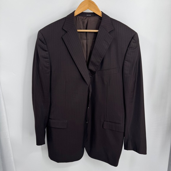 Ermenegildo Zegna Jacket Mens 58R Brown Pinstripe Traveller Micronsphere‎ Italy